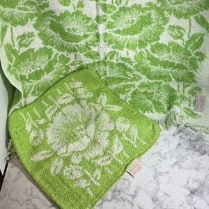 Vintage Green Floral Cotton Bath Towel Set